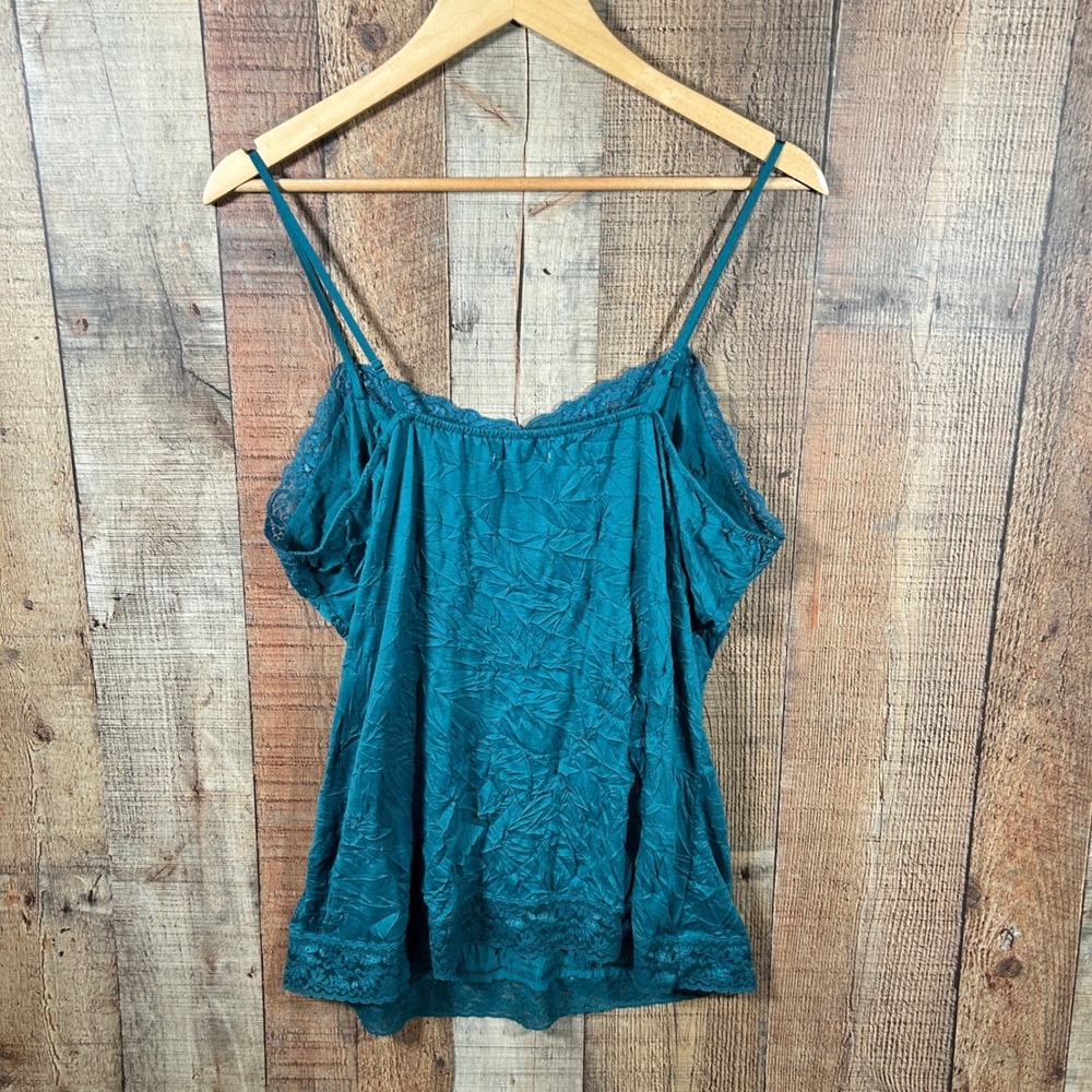 Coldwater Creek Teal Blue Crinkle Lace Trim Camisole Adjustable Straps XL - Picture 6 of 6